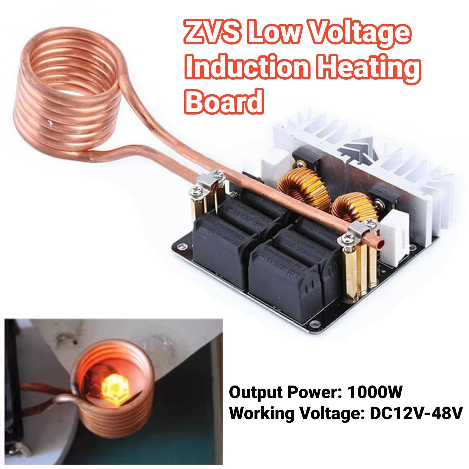 Kit de Bobina de Calentador por Inducción de Bajo Voltaje ZVS 1000W Módulo de Placa de Calentamiento por Inducción Calentador de Controlador Flyback DIY