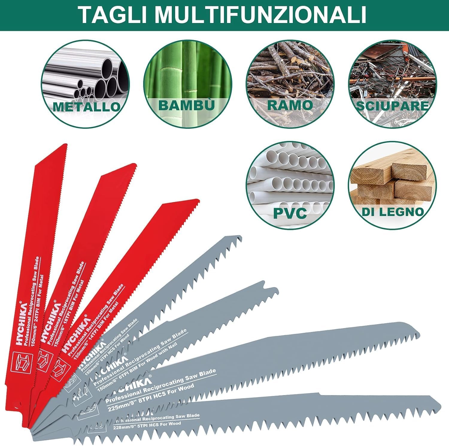 HYCHIKA 16 Pieces Reciprocating Saw Blades, Durable Saw Blades with Organizer Case Perfect for Pruning, Wood Cutting or Metal Cutting