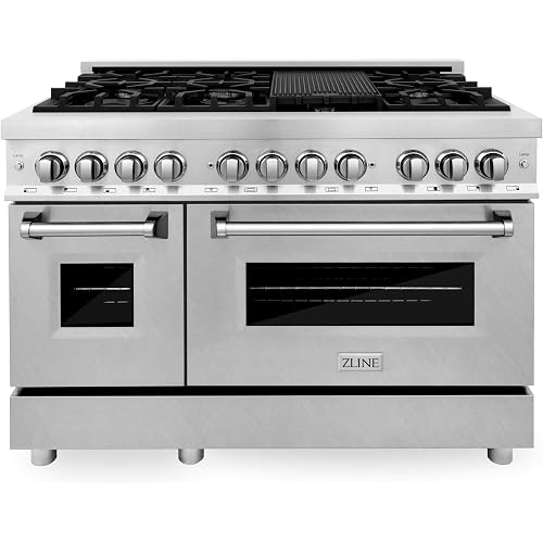 ZLINE 48 in. 6.0 cu. ft. Legacy Dual Fuel Range with 7 Burner Gas Cooktop and 2 Electric Ovens in Stainless Steel with Satin Stainless Steel Doors (RA-SN-48)