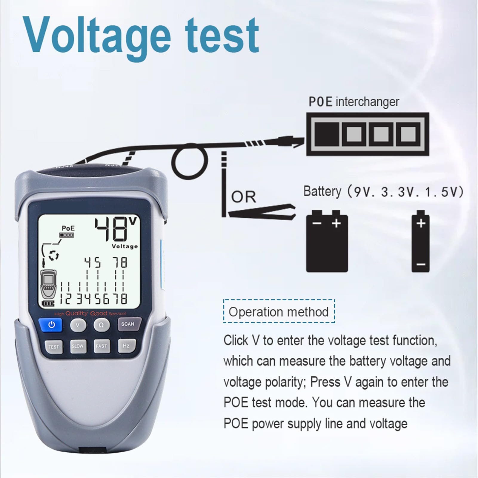 Wakects Tester per Cavi di Rete Portatile Portatile, Tracciatore di Cavi Multifunzione ABS con Display LCD, Controllo polarità Tensione POE, Tracciamento Digitale e Analogico, Torcia per Tecnici di