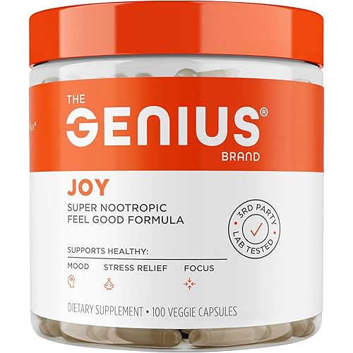 Genius Joy, Nootropic Mood Enhancer Supplement - Support Cognitive Health, Enhance Mood & Neural Function with Brain Boosting L-Theanine, Panax Ginseng & SAM-e - Organic, Non-GMO, & Gluten-Free