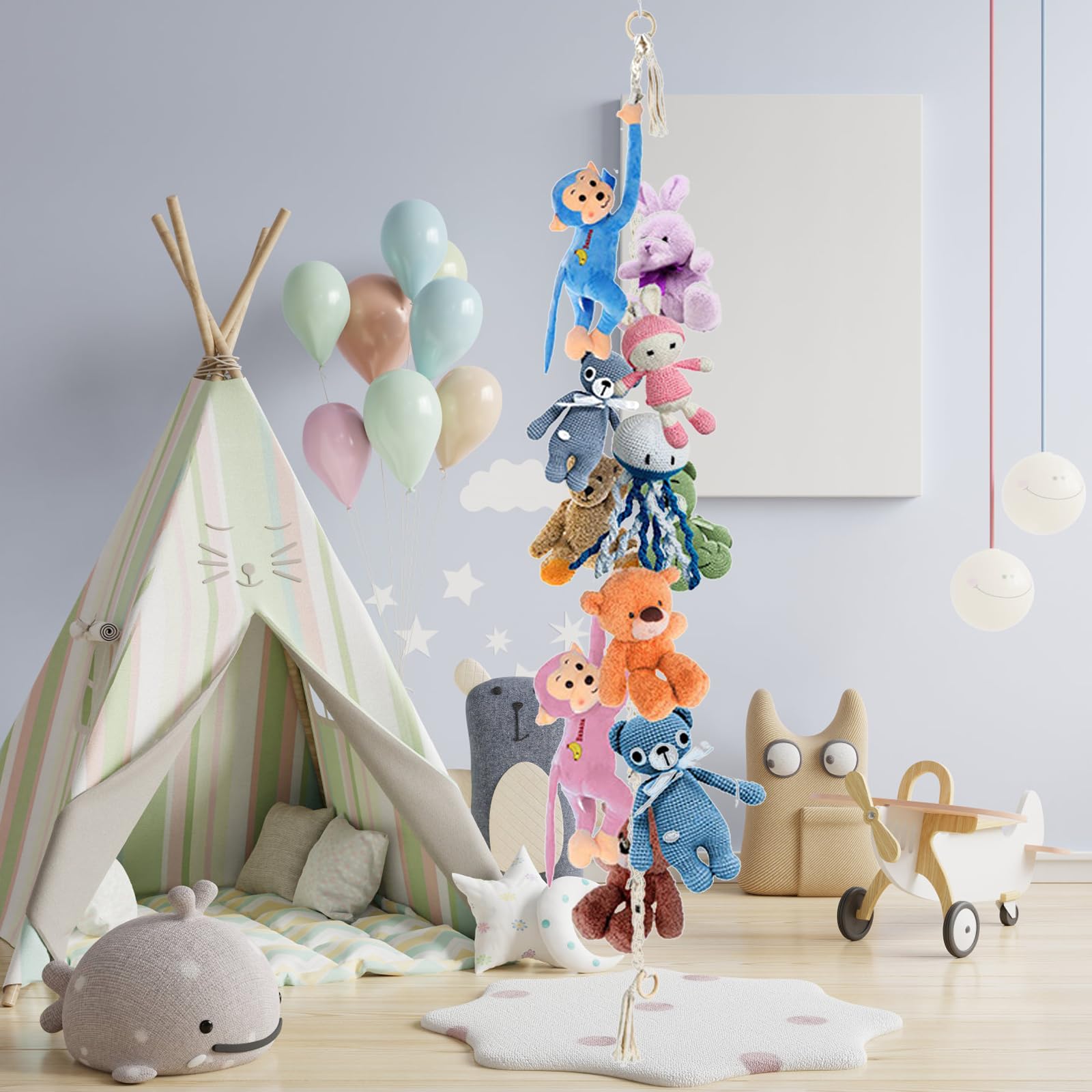 qimeyu Rete per Giocattoli di Peluche,Porta Peluches Cameretta,Contenitore per Peluche con 4 Strati,Rete Portaoggetti per Giocattoli Morbida con Nappe per Riporre Oggetti e Giocattolo Peluches