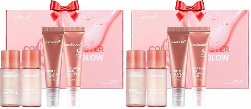 medicube Kit de Teste para Cuidados Faciais com Colágeno, 4 Etapas, Tamanho para Viagem, Pacote com 2