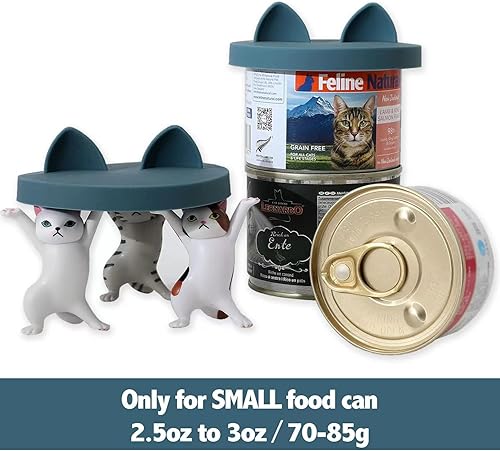 Miniatura 3 de Paquete de 3 tapas pequeñas para latas de comida para gatos, tapas de silicona para latas de comida para gatos de 3 onzas y 2.5 onzas, color azul