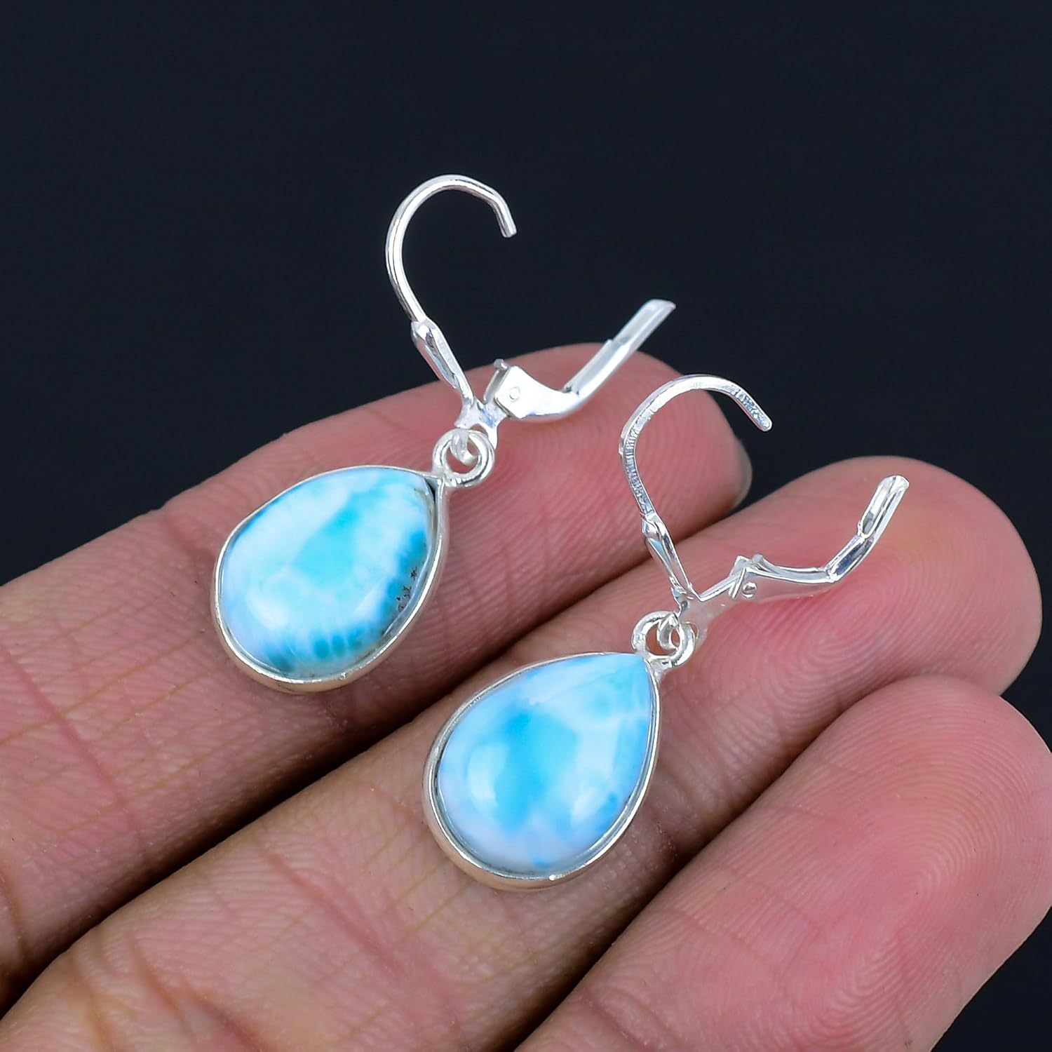 Silver Palace 925 Sterling Silver Natural Larimar Gemstone Drop Dangle Earrings For Women
