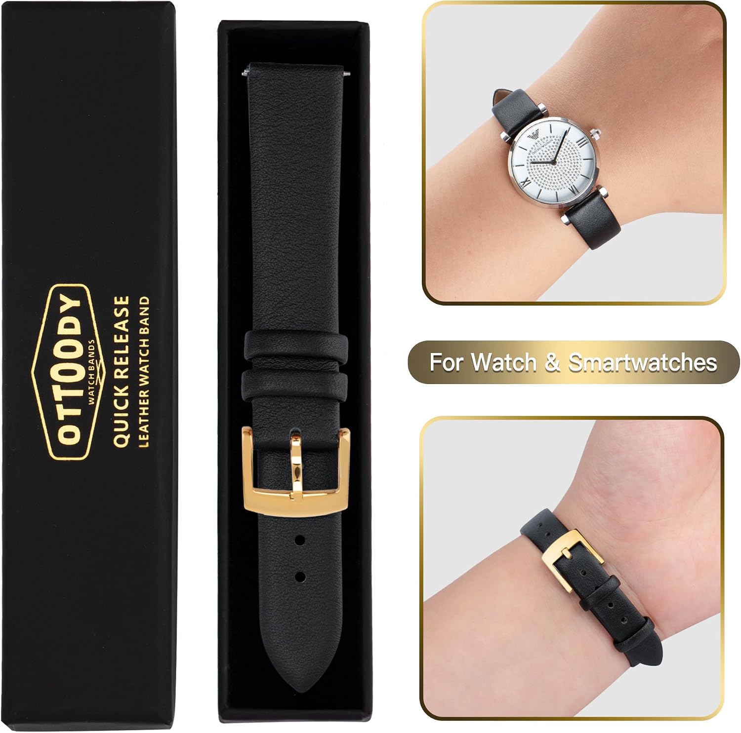 OTTOODY Leather Watch Bands Quick Release Watch Straps, Elegant & Ultra-Soft Top Grain Leather Watch Band for Women Men, Choice of Color & Width - 12mm 14mm 16mm 18mm 20mm 22mm for Watch & Smartwatch