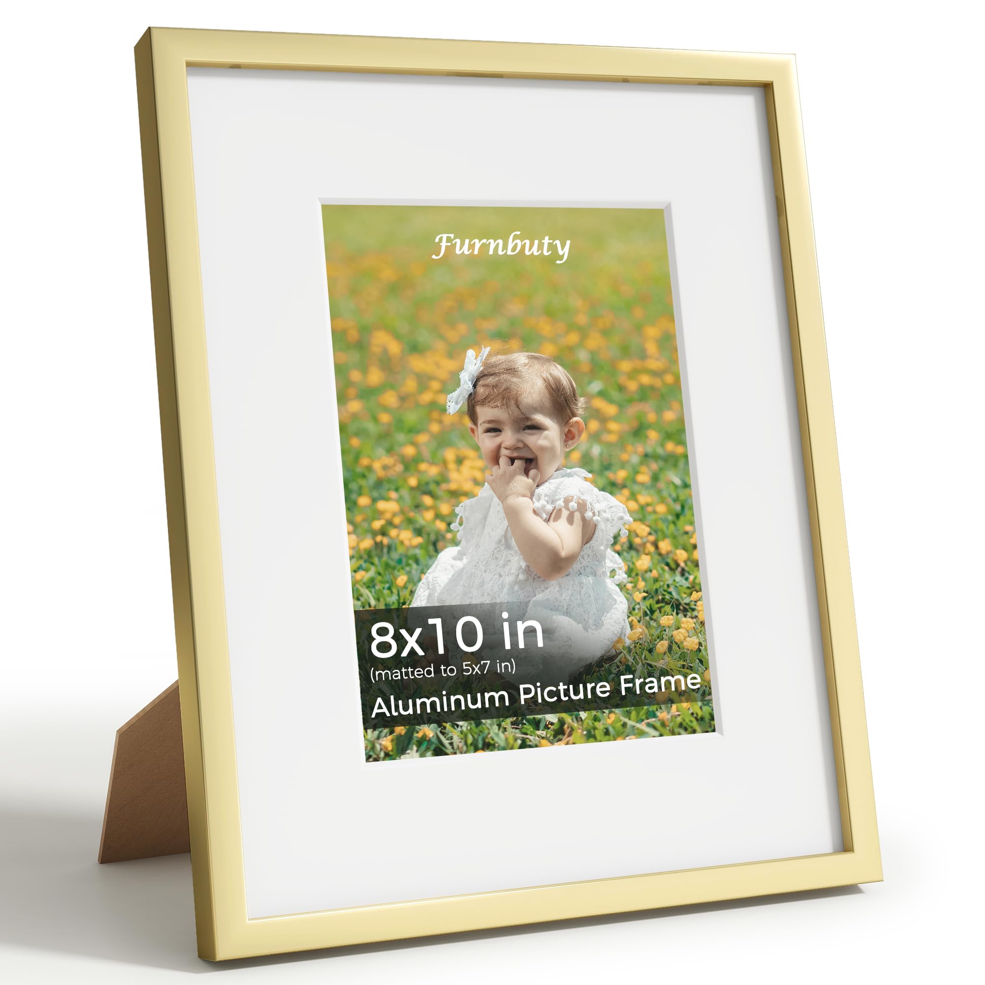 10x8 Photo Frames Gold, Aluminum Photo Frames 10x8 with HD Acrylic, 8x10 Photo Frame with Mount for 5x7 Photos, Tabletop Wall Mountable Photo Frame for Photos Art Print Postcards Crafts, Home Décor
