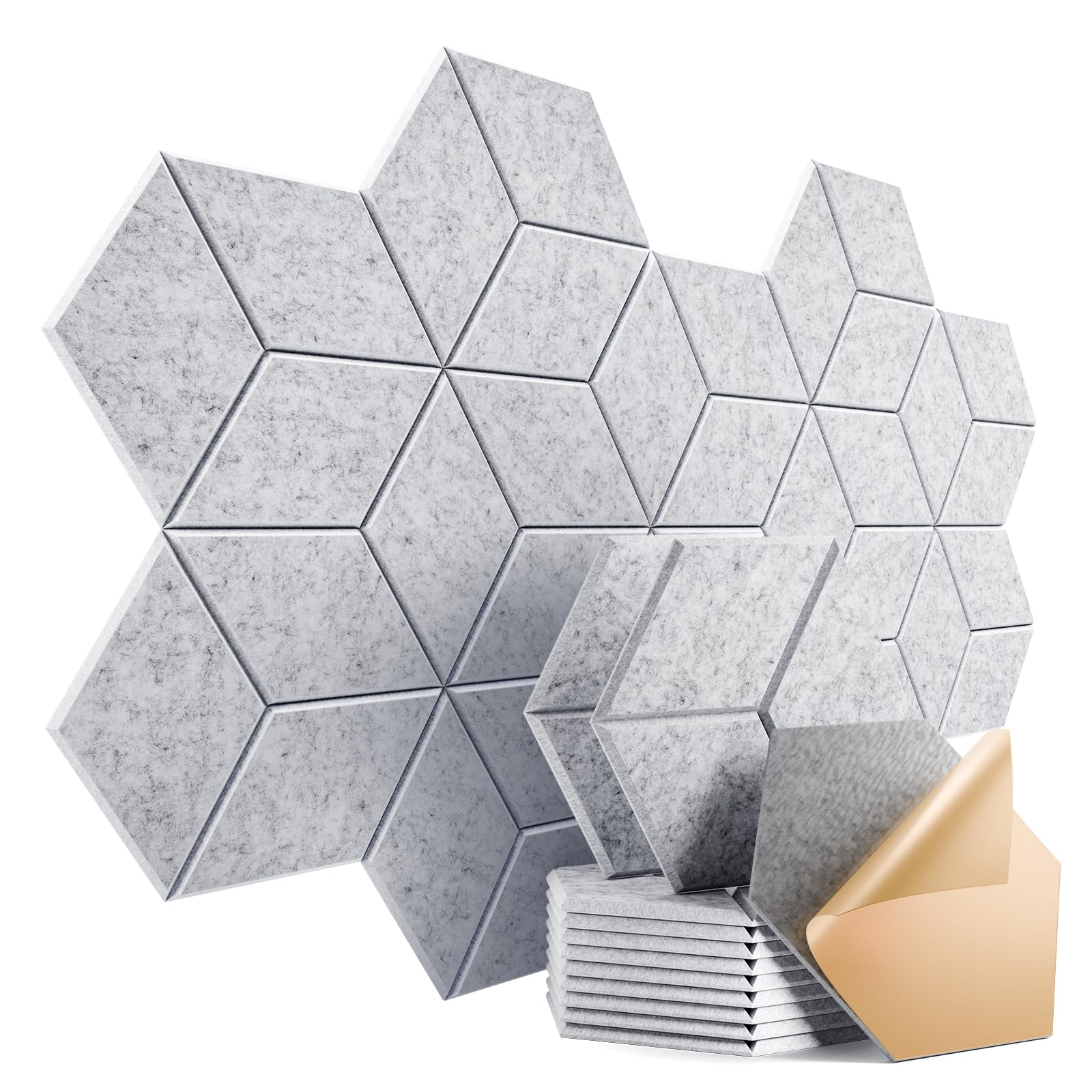 12 Pack Self-Adhesive Acoustic Panels 12" X 10" X 0.4" - Sound Proof Foam Panels with High Density,Stylish Y-Lined Design, Flame Resistant, Absorb Noise and Eliminate Echoes(Silver Gray)