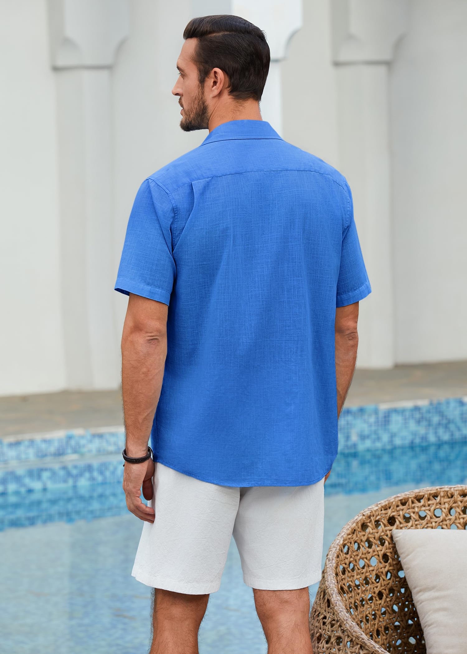 Enlision Camisa Lino Hombre Manga Corta Verano Casual Camisas Cubana Hombre Regular Elegante de Algodón Lino con Botónes