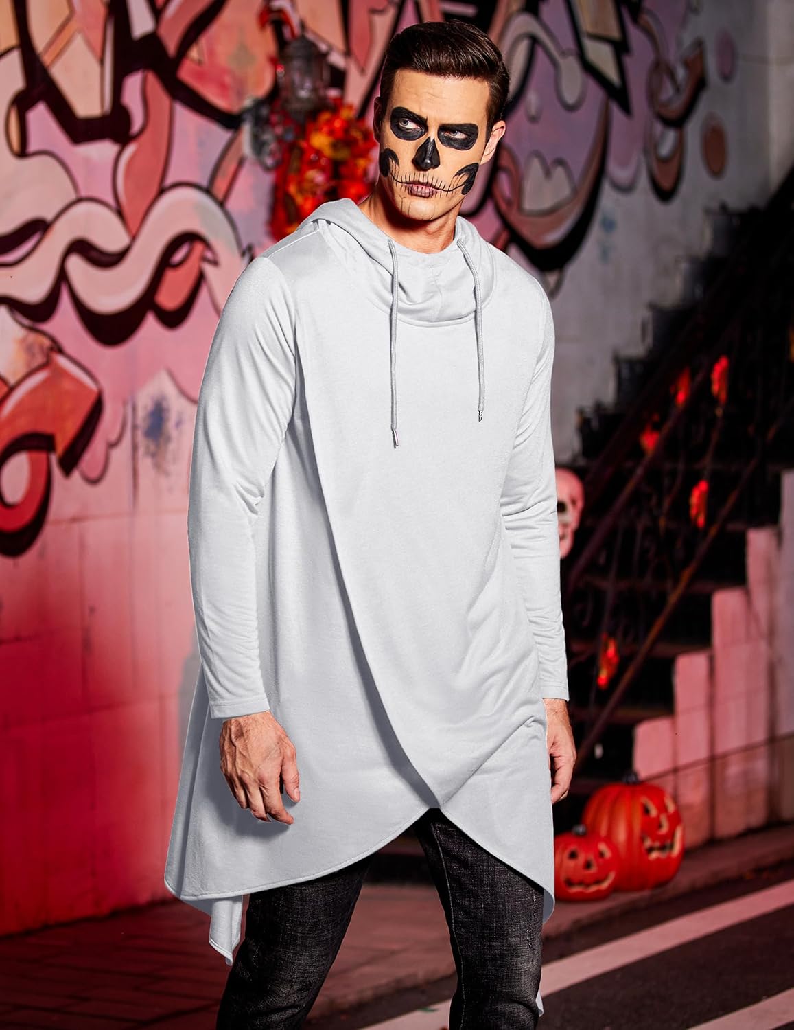 COOFANDY Men's Hooded Poncho Cape Cloak Casual Asymmetric Hem Hoodie Sweatshirts
