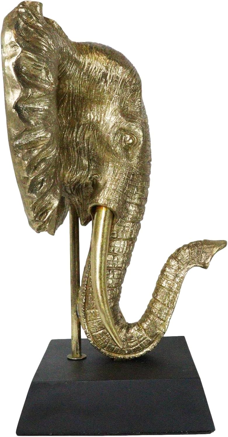 Ebros Gift Large 18" H Gold Patina Safari African Bush Elephant Head Bust Sculpture On Museum Gallery Pedestal Base Rustic Wildlife Forest Jungle Elephants Lucky Auspicious Feng Shui Decor Figurine
