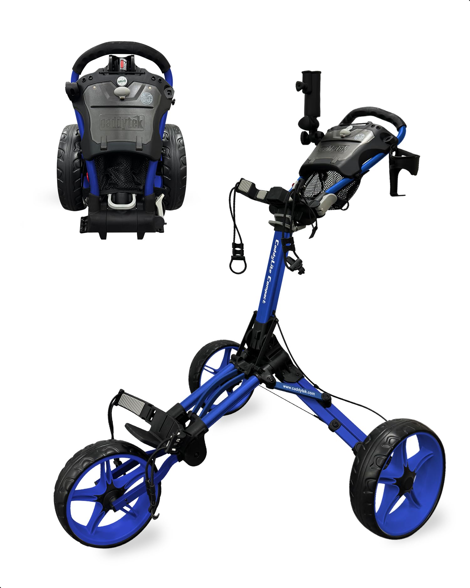 Caddytek CaddyLite Compact Semi-Auto Folding and Unfolding Golf Push Cart, Blue, One Size