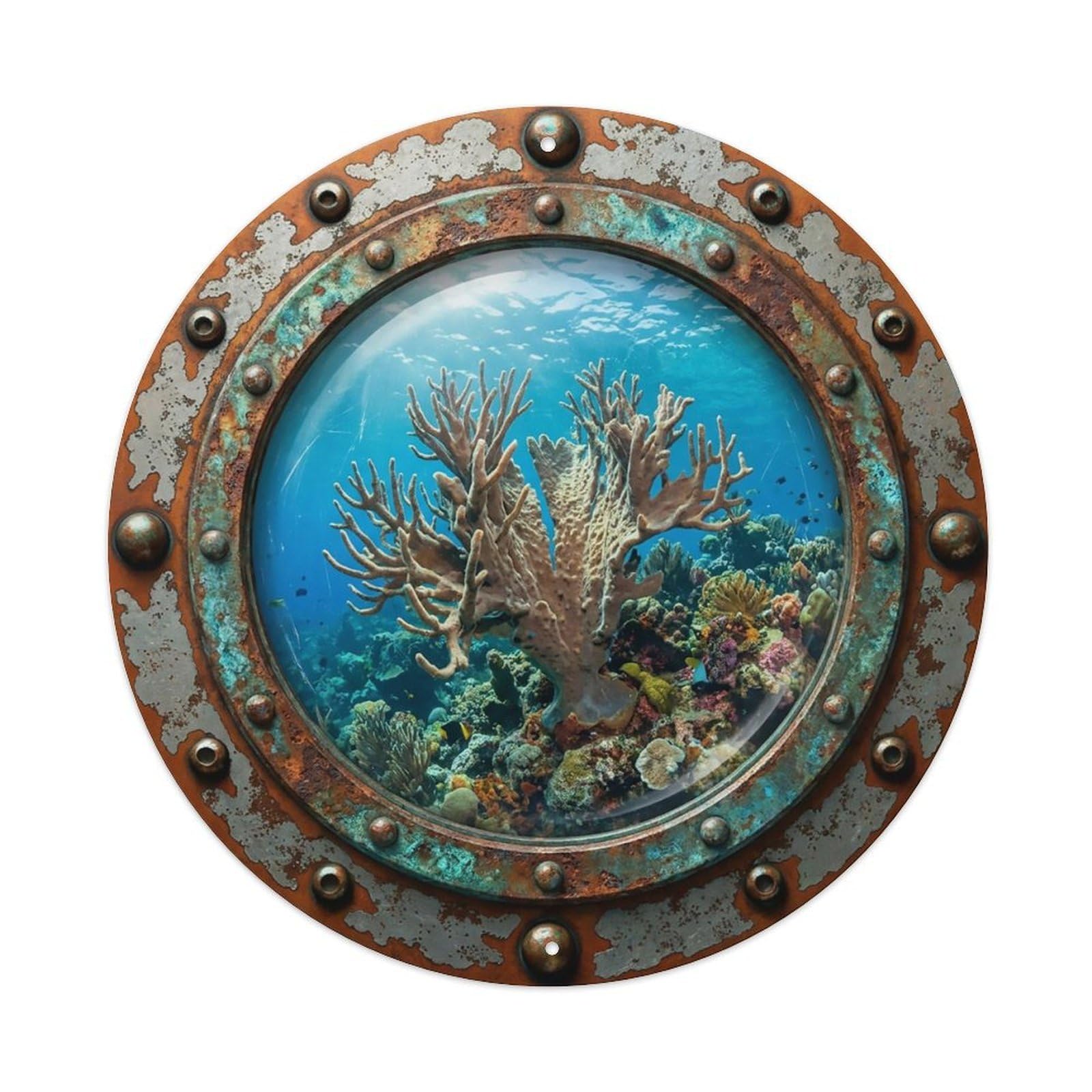 Vintage Porthole Tree Sponge Nautical Window View Metal Tin Sign