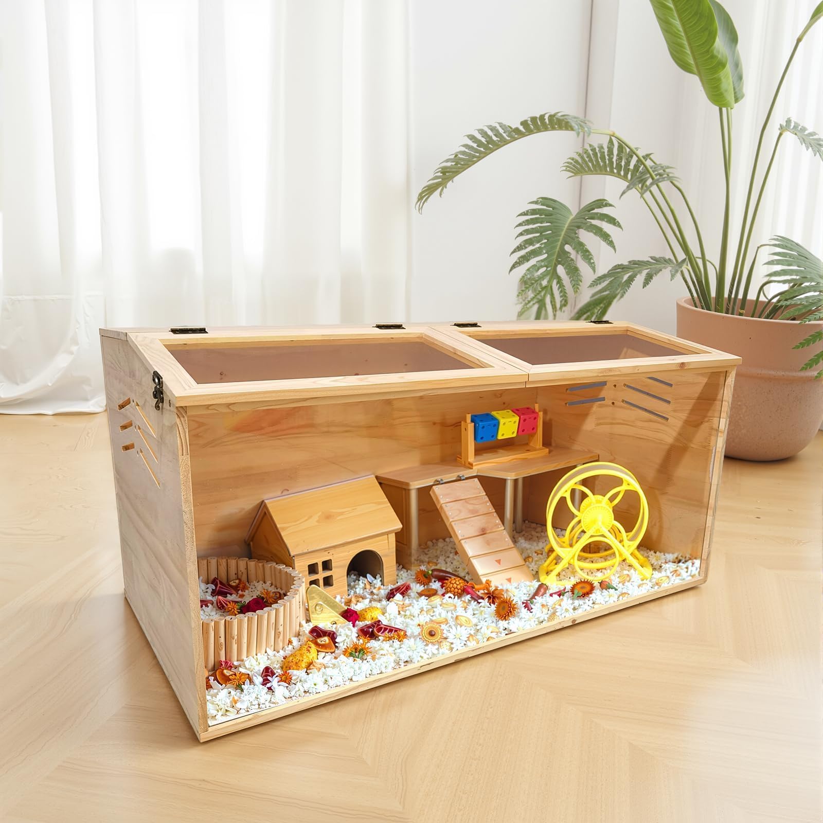 Garvee Cage en Bois 80x40x40cm spacieuse pour Petits Animaux, Toit Acrylique ouvrant, Porte Oblique, Excellente Ventilation, idéale pour Hamster syrien, Gerbille, Souris, Cochon d’Inde, Chinchilla