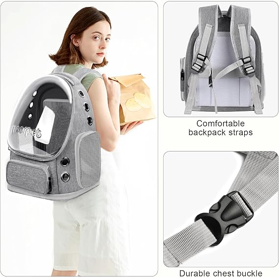 Cat Backpack Carrier, Breathable Cat Bubble Backpack Large Space Cat Carrier Backpack for Kitty Small Dog, Foldable Airline Approved Cat Backpack, Transparent Cat Travel Backpack Up to 20 lbs (Grey)