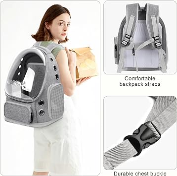 Cat Backpack Carrier, Breathable Cat Bubble Backpack Large Space Cat Carrier Backpack for Kitty Small Dog, Foldable Airline Approved Cat Backpack, Transparent Cat Travel Backpack Up to 20 lbs (Grey)