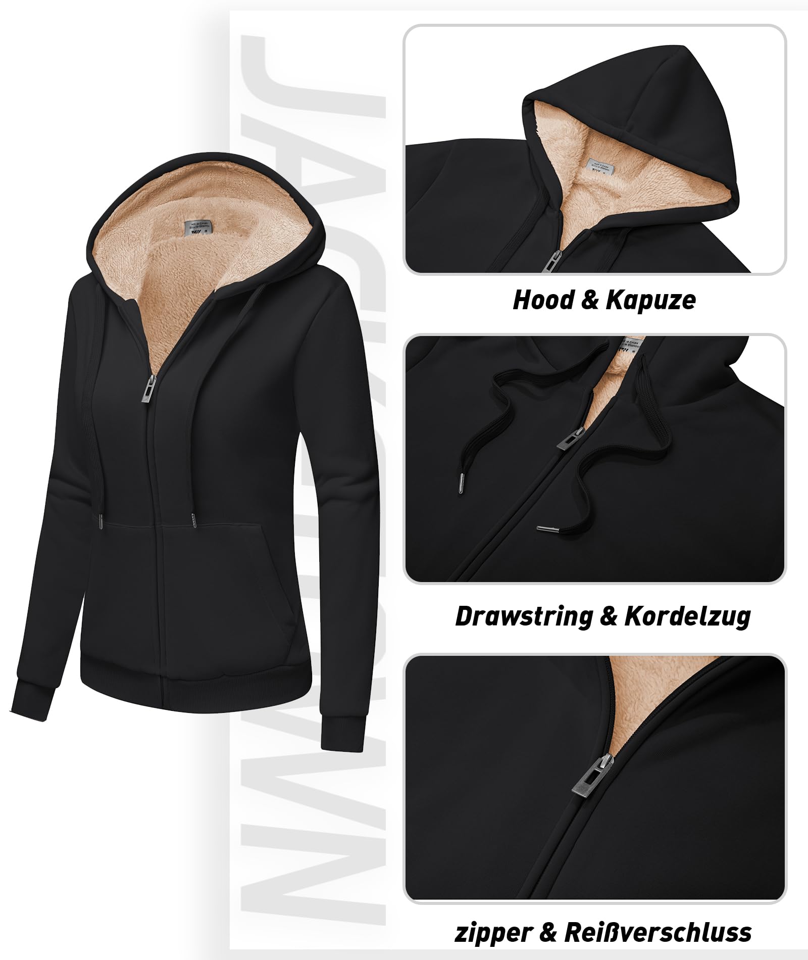 JACKETOWN Felpa con Cappuccio da Donna Giacca con Cappuccio da Donna con Cerniera di Base Spessa e Calda Maglione Maglione in Pile Maglione Slim Fit Autunno/Inverno Felpa Sportiva
