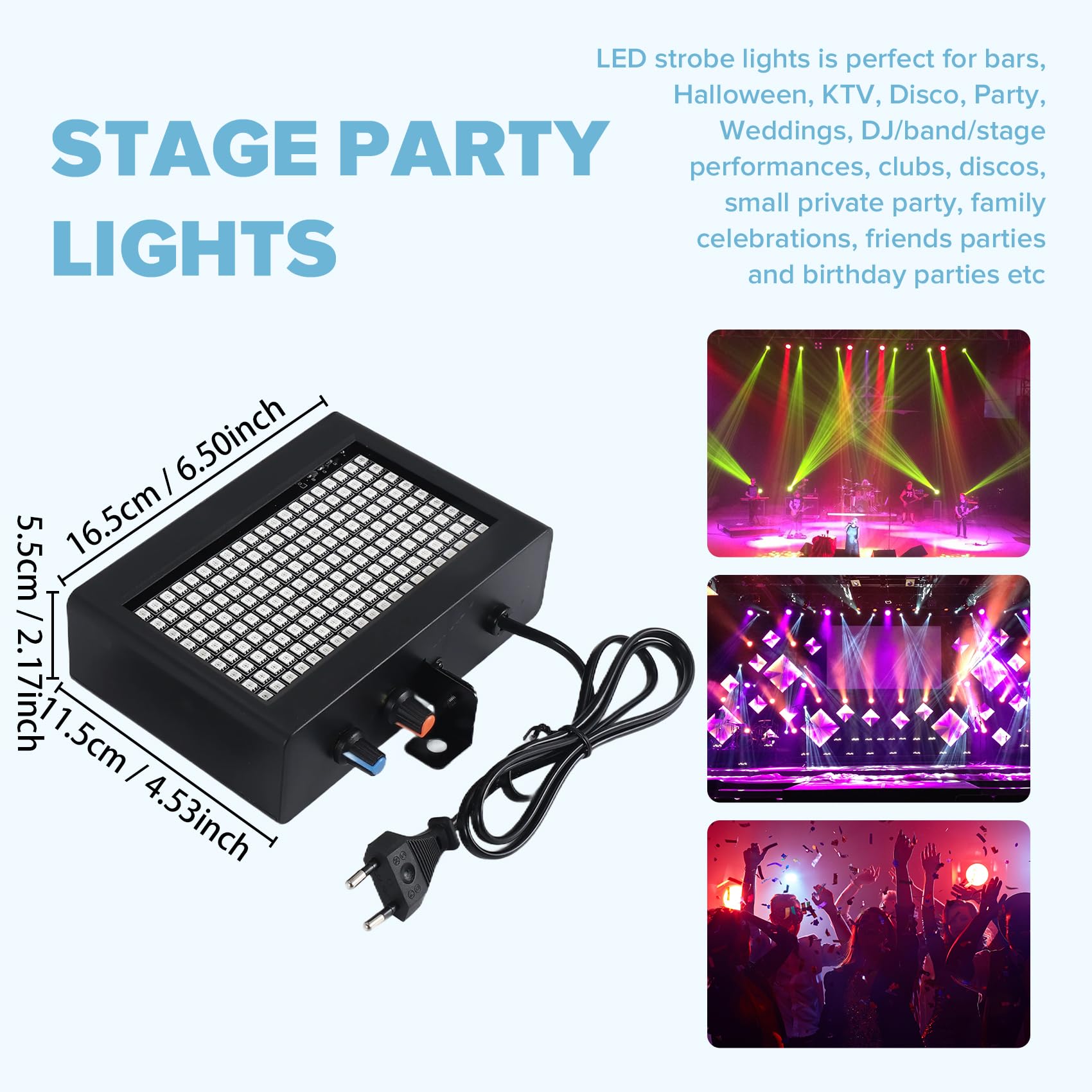 180 Leds Luz Estroboscópica de Flash Portátil 35W RGB Control de Sonido Remoto Velocidad Estroboscópica Ajustable para Barra del Disco de La Etapa Club Fiesta (Enchufe de La UE)
