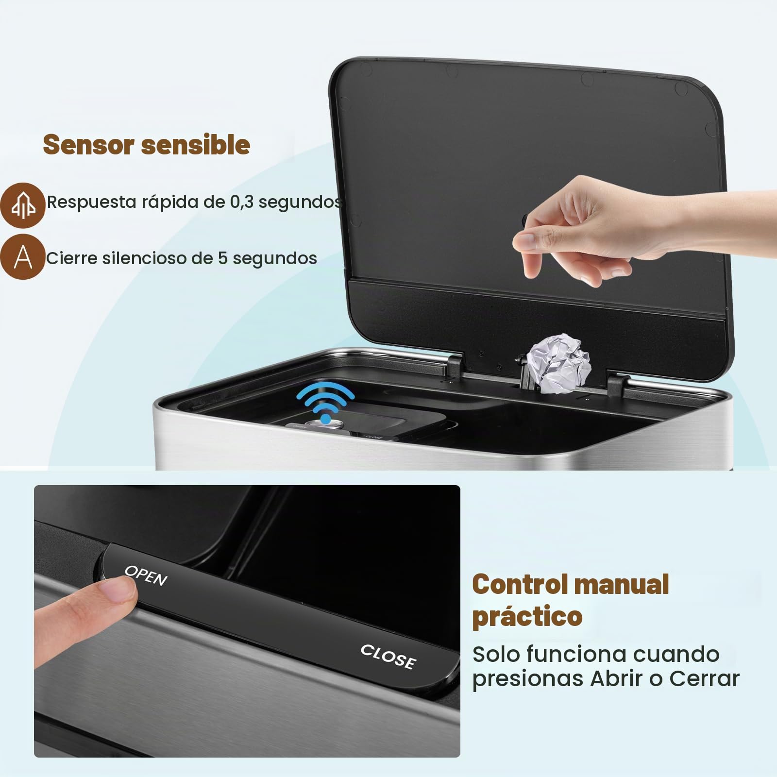 LIFEZEAL 72 L Cubo de Basura Cocina de 4 Compartimentos, Cubo Basura Apertura Automática con Sensor de 2 Niveles, Papelera de cocina de interior, Acero Inoxidable