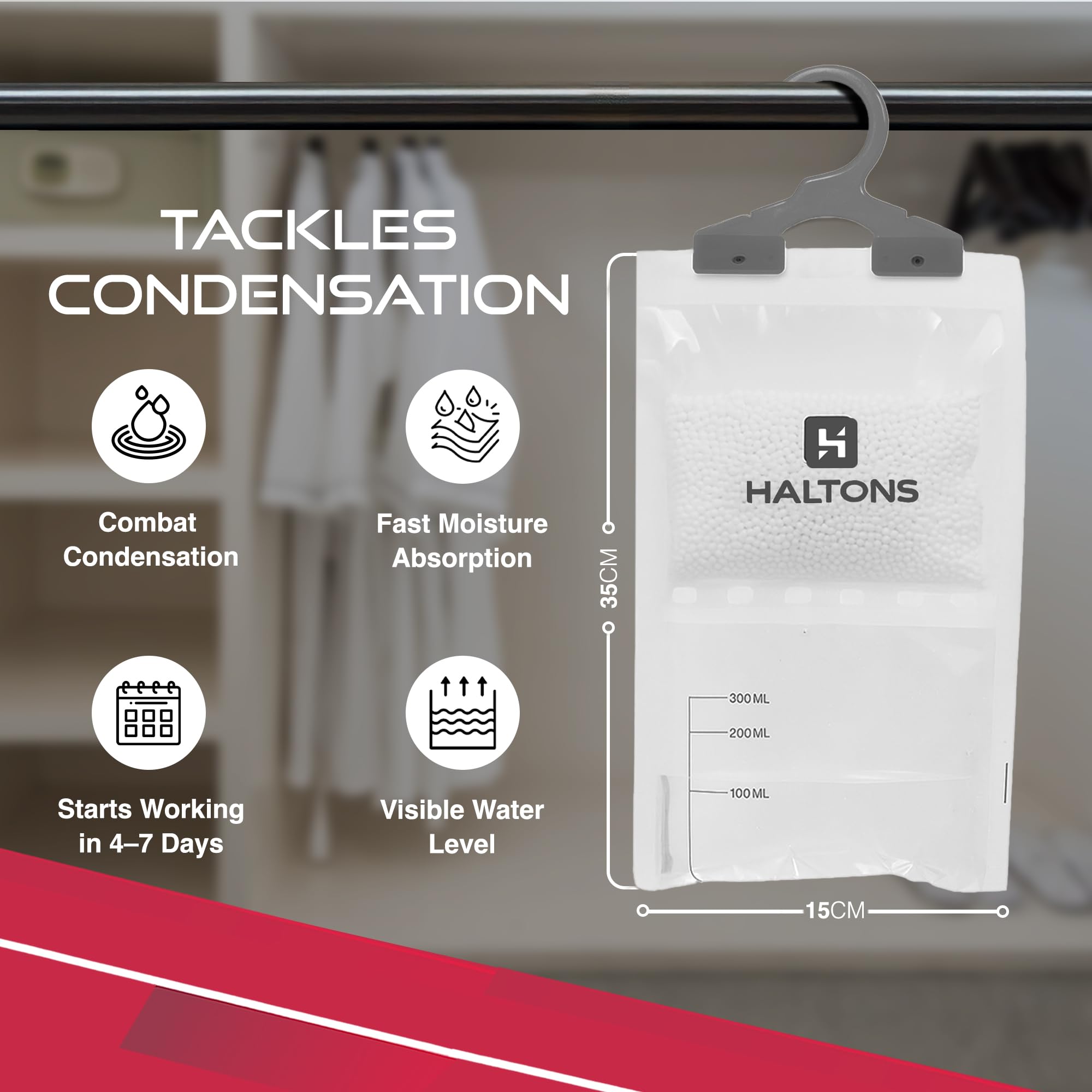 Haltons Moisture Absorber Dehumidifier, Condensation Remover for Damp Mould, Home, Wardrobe, Kitchen, Bathroom, Basement - Image 2