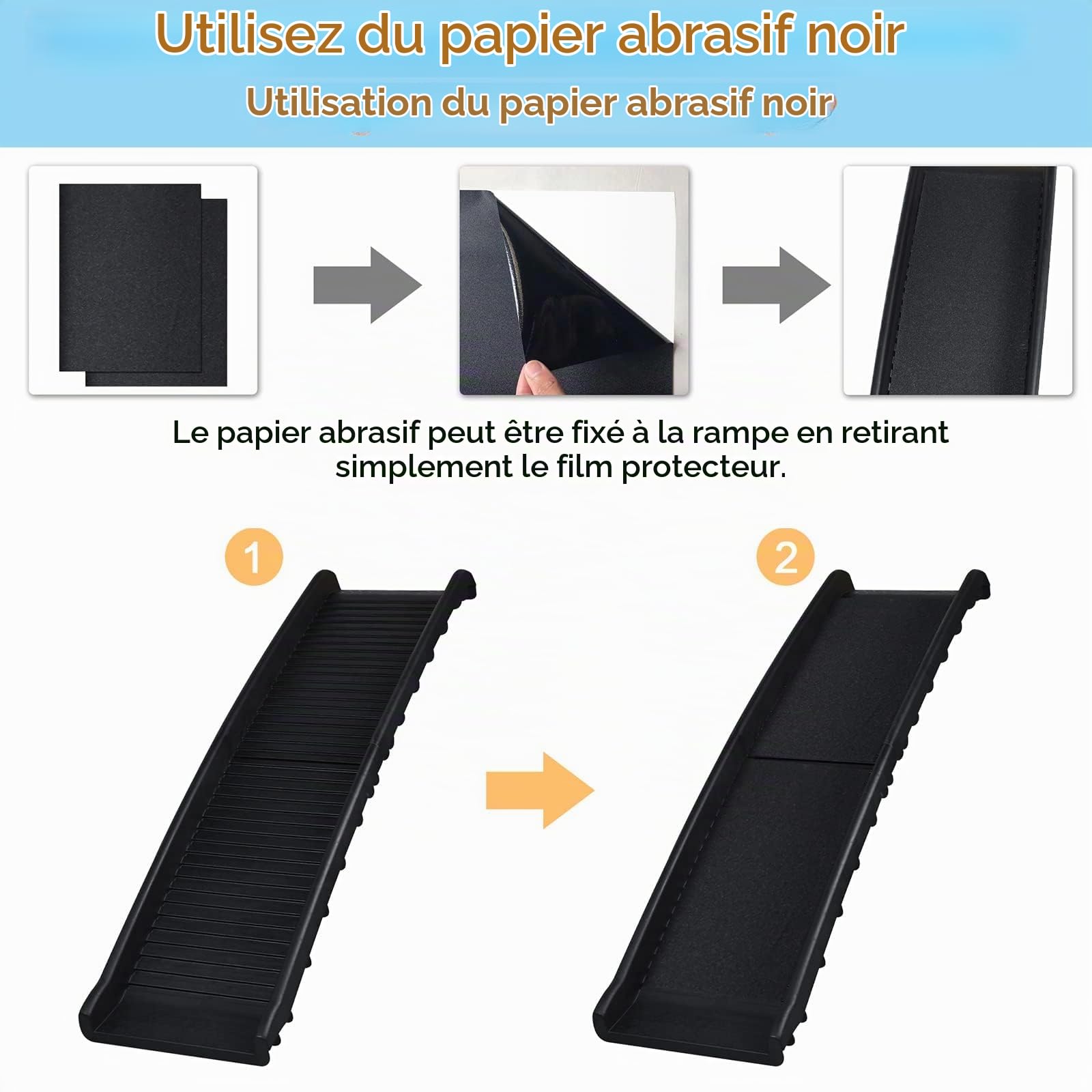 Rampe de voiture pliable pour chien - Antidérapante - Jusqu'à 90 kg - Pour grands et petits animaux - 156 x 40 cm - Noir