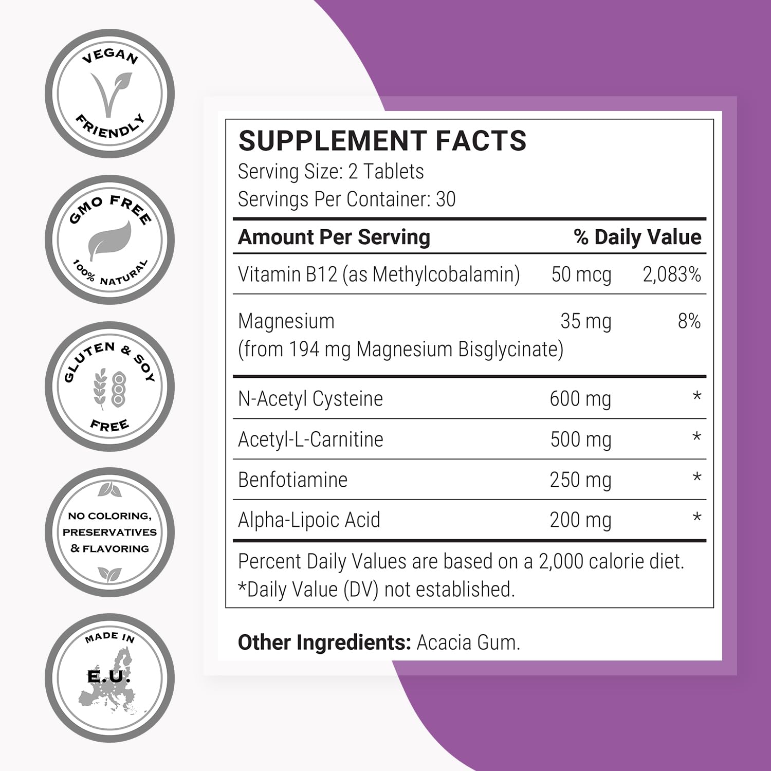 Supersmart Nerve Comfort (Advanced Formula) - with Alpha Lipoic Acid ALA, Acetyl-L-Carnitine, Benfotiamine & Magnesium Supplement | Non-GMO & Gluten Free - 60 Tablets — Amazon image 3