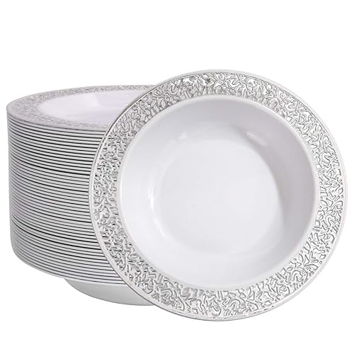 I00000 60 Plastic Soup Bowls 12 oz, Silver Disposable Dessert
