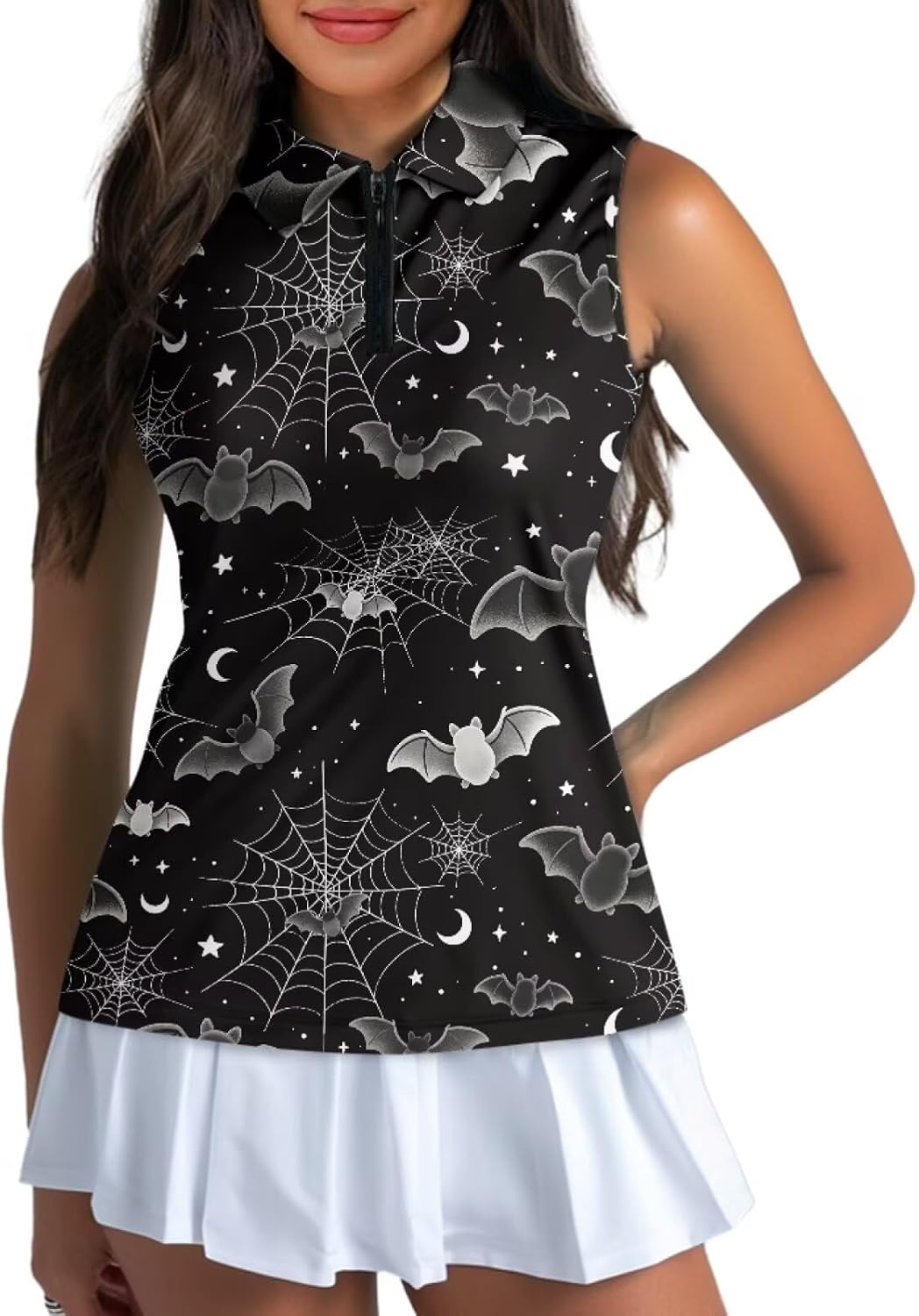 Womens Sleeveless Golf Shirts Zip Up V Neck Workout Tank Tops Quick Dry Lightweight Athletic Tops