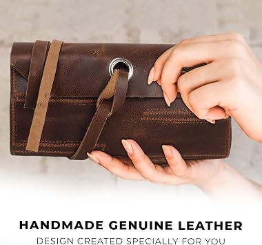Vintage Leather Tool roll up Pouch, Portable Wrench roll for Barbers,Woodworker,Painter,Chisel Tool (Full Grain Leather)