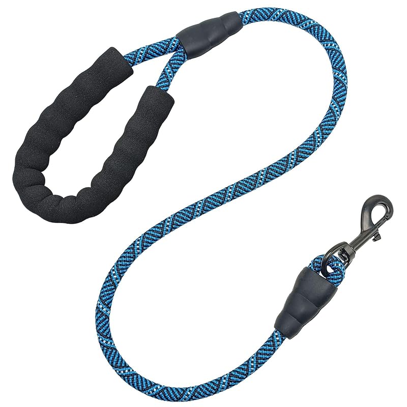 Guia para cães de corda de nylon com alça macia MayPaw, azul e preta, 0,91 m
