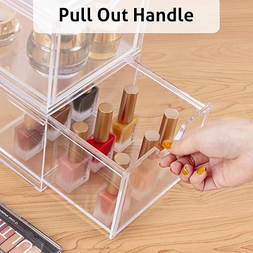 Miniatura 4 de Paquete de 2 cajones de almacenamiento apilables transparentes, organizador de maquillaje de baño, cubos de almacenamiento de plástico, organización