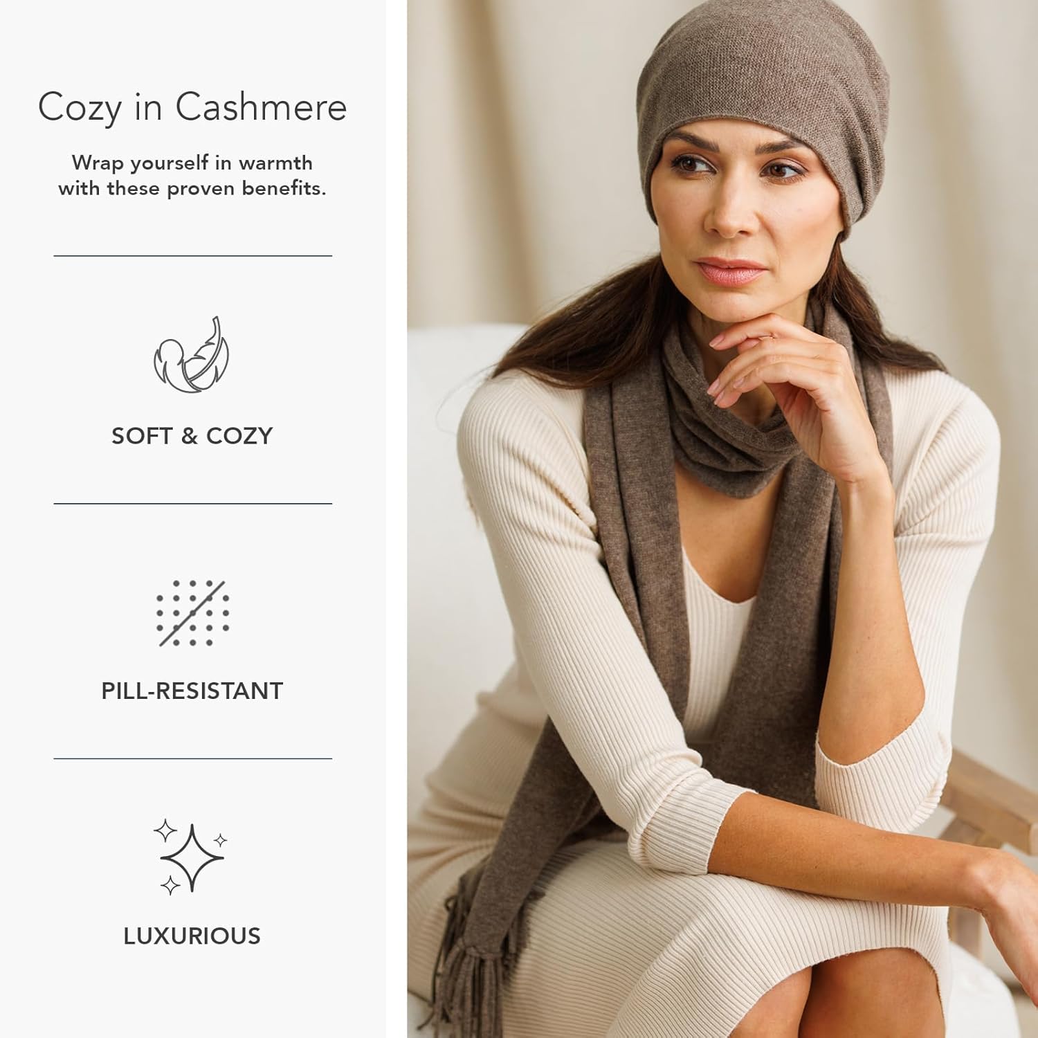 Fishers Finery 2pc Pure Cashmere Slouchy Beanie and Scarf Women's Set; with Exquisite Packaging - Image 3