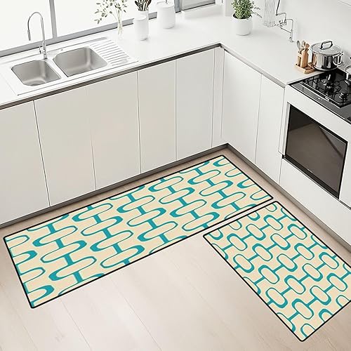 Juego de alfombras de cocina de mediados de siglo, estilo moderno de los años 50, vintage, retro, atómico, sin costuras, tapete de cocina de los