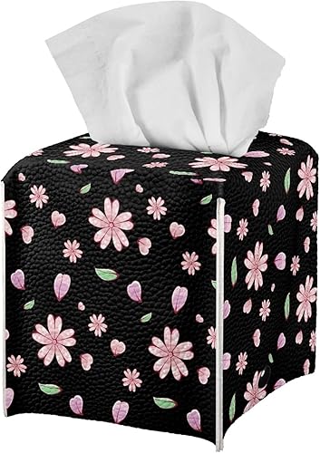 Miniatura 5 de Cajas de pañuelos faciales con estampado de margaritas rosadas, cajas de cubo de pañuelos negros, cubierta de caja de pañuelos cuadrados para baños