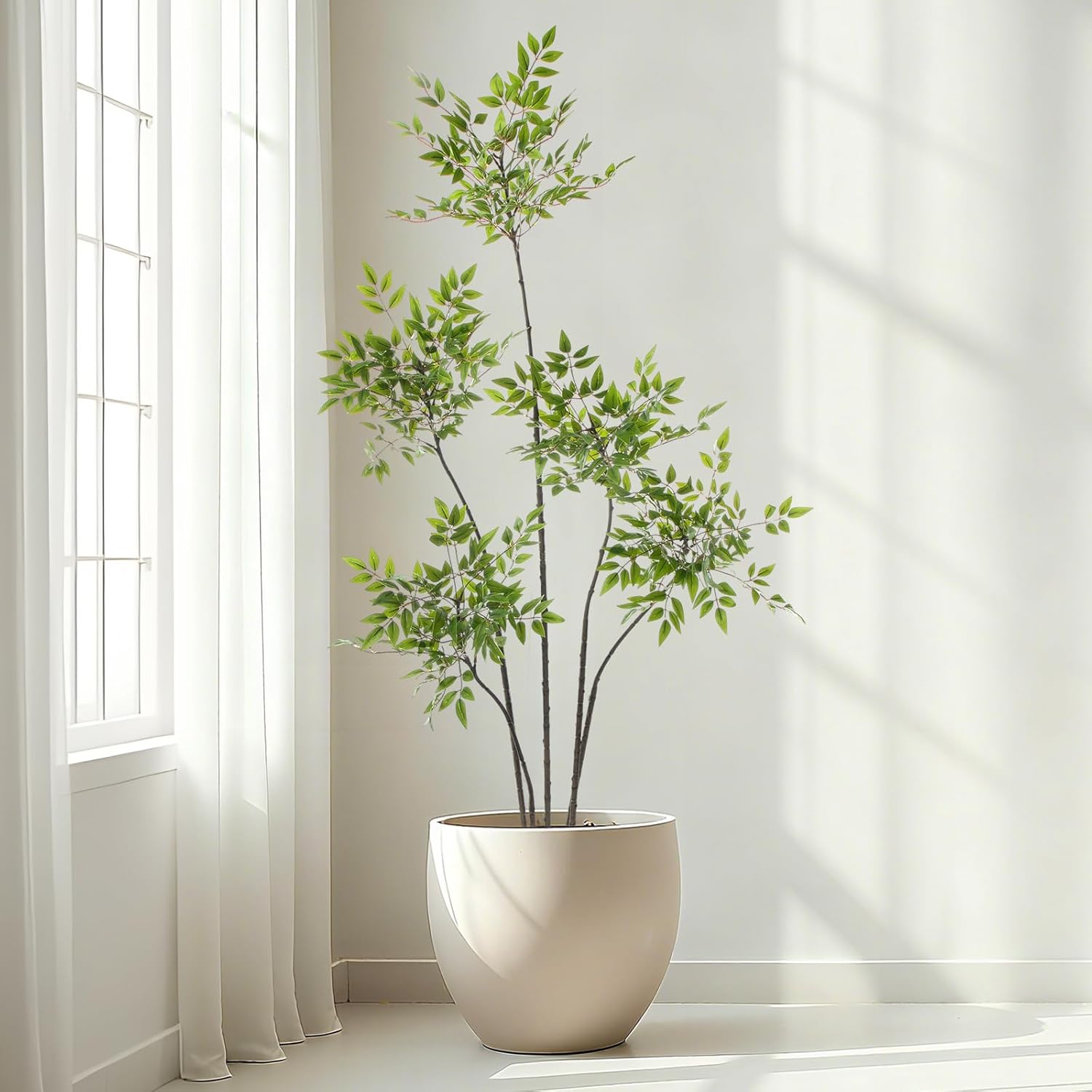 Giegxin 5ft Faux Bamboo Tree Indoor Artificial Nandina Tree Realistic Large Fake Plants Potted Planter Tall Foliage Floor Plant for Home Office Corner Room Decor Greenery Housewarming Gift