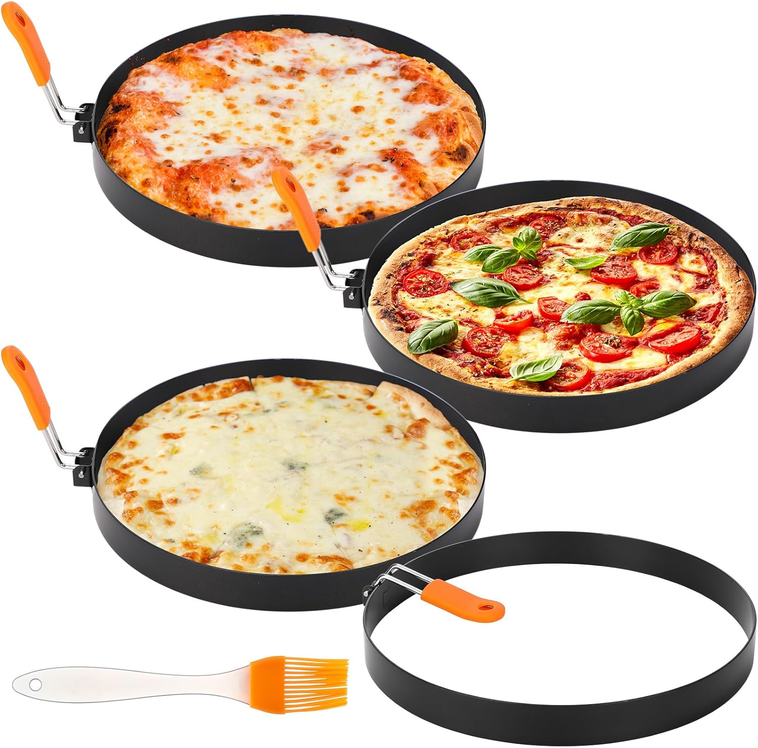 Tioncy 6 Packs Large Omelette Rings for Griddle 6 Inch Stainless Steel Nonstick Pancake Molds Round Omelet Egg Ring Maker with Silicone Handle Grill and Oil Brush for Frying Egg Omelette Muffins