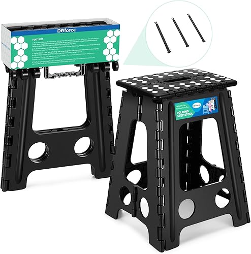 Miniatura 73 de Dyforce Taburete plegable de 9 pulgadas, taburete para niños, taburetes resistentes para adultos, taburetes de pie compactos, taburetes ligeros para