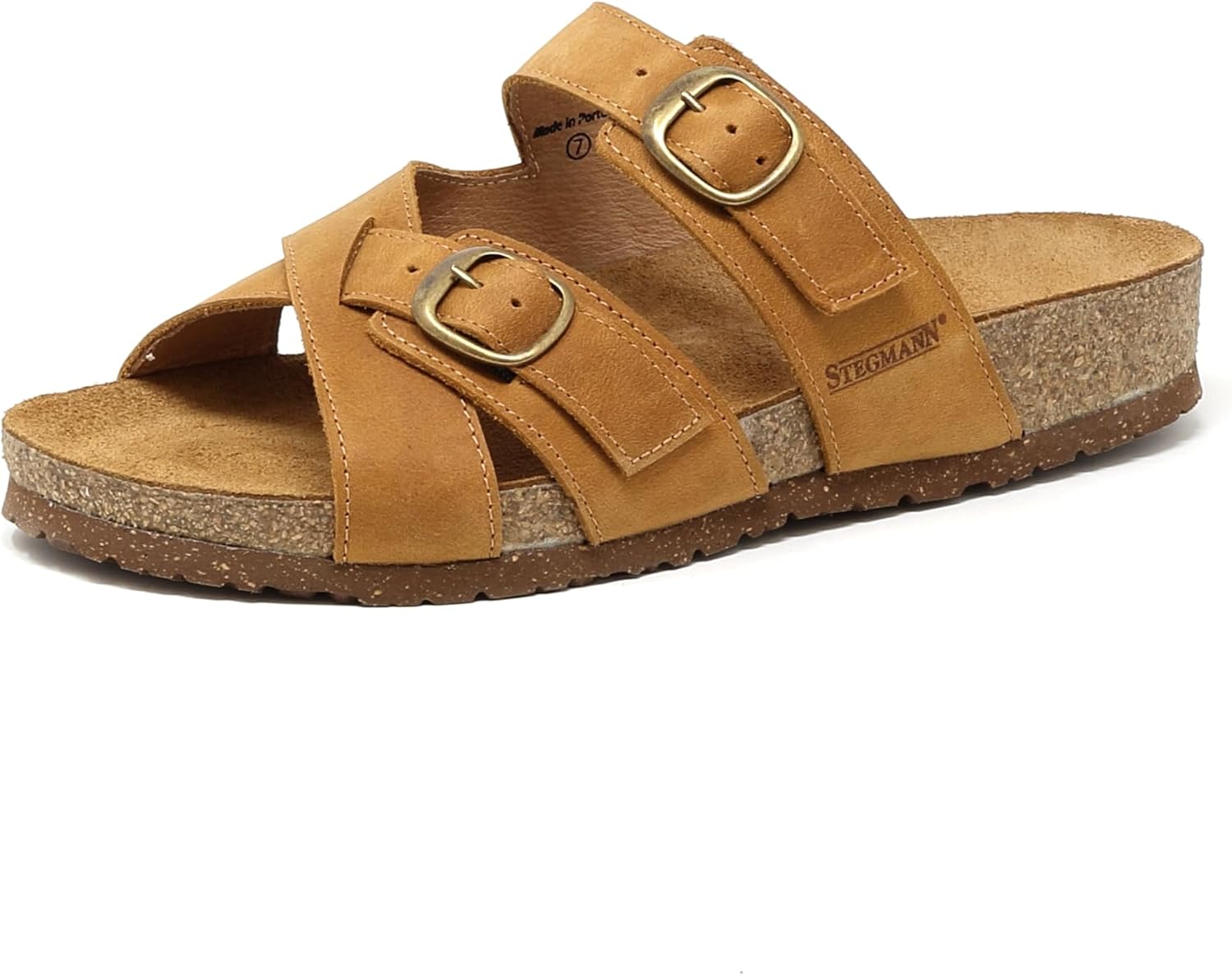 Stegmann Women's Heidi Leather Sandal – Adjustable Metal Buckles, Soft Suede & Cork Footbed with Arch & Metatarsal Support, Low Profile Toe Ridge, Wide Toe Box - Medium Width