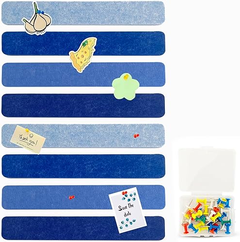 8 tiras de fieltro azul para tablón de anuncios, tiras autoadhesivas para tablón de anuncios, tableros de corcho para paredes con 35 alfileres, para disponible en Yaxa Peru