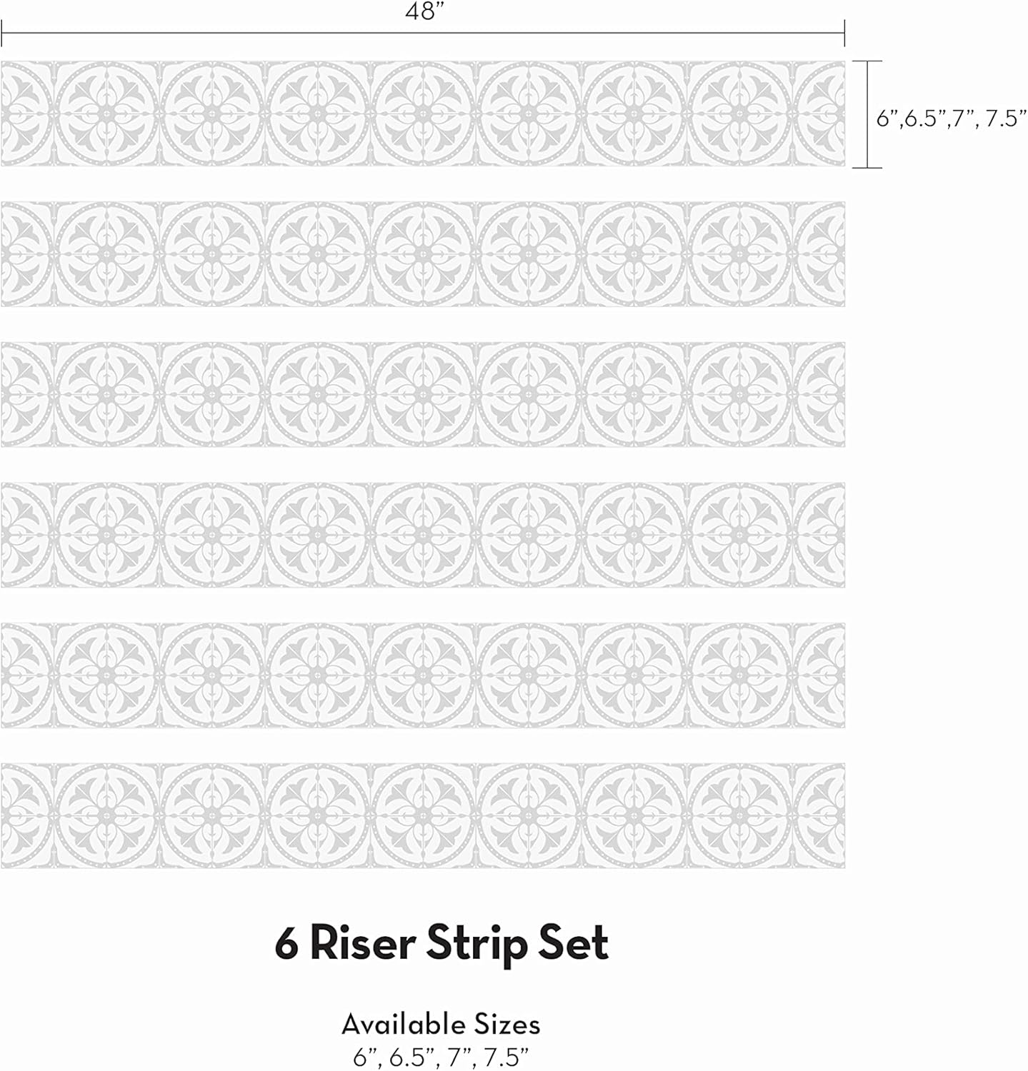 Round Moroccan Tile Peel and Stick Stair Riser Strip (Black, 6 Pack - 48" w x 6.5" h)