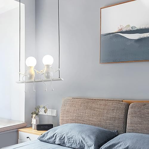 Miniatura 7 de Iluminación colgante LED creativa, moderna, doble para personas pequeñas, lámpara colgante de techo, luces colgantes ajustables para dormitorio, de
