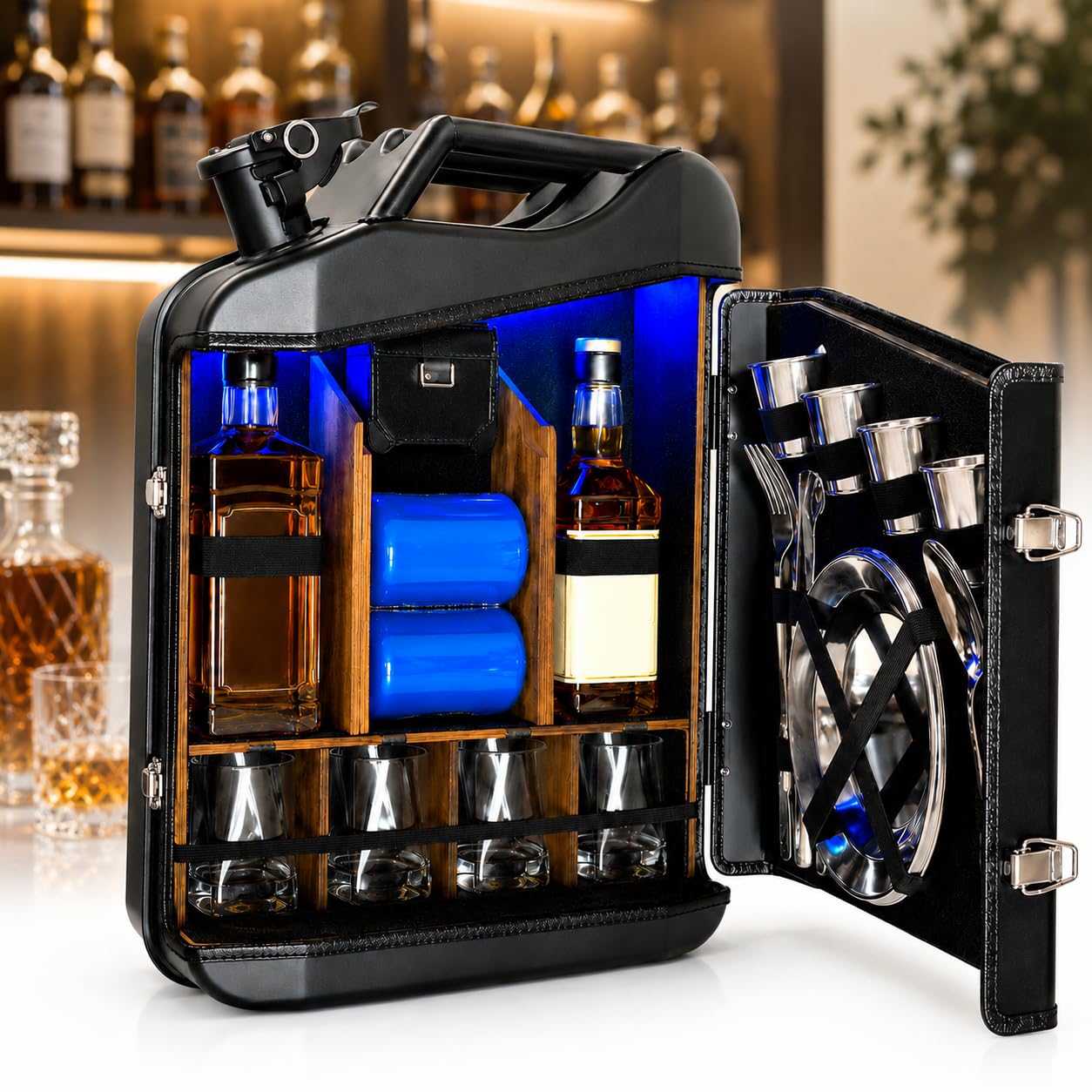 TsoLay Juego De Mini Bar De 20 litros, Mueble Bar Portátil para Whisky con Construcción Robusta, Mueble Bar Móvil para Bares Domésticos, Regalo para Hombres, Padres, Maridos, Novios