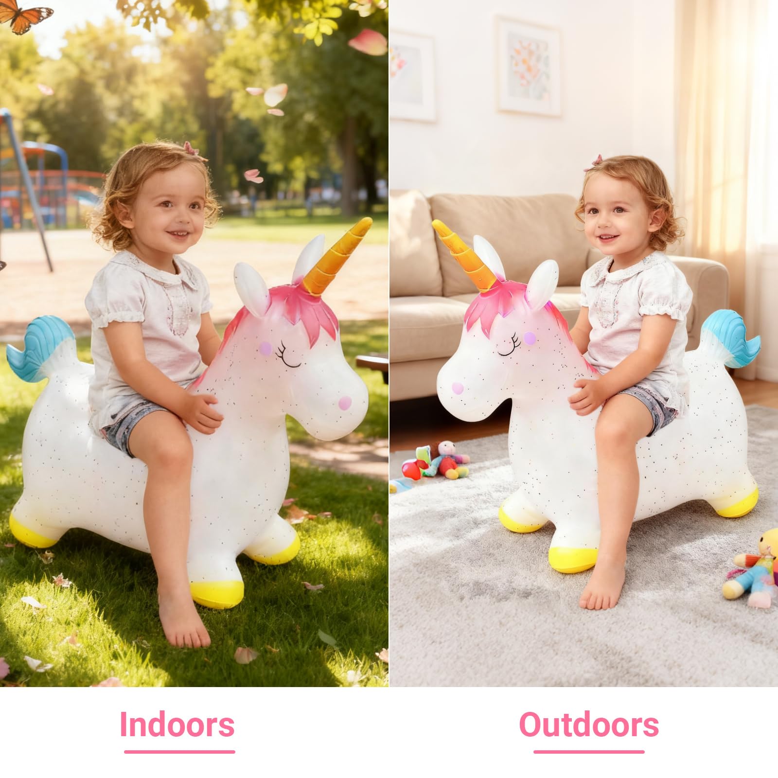 Animal Saltador, Caballo Saltador,Juguete Saltador para Niños, Uso en Interiores/Exteriores, Regalo para Niños, Regalos de Cumpleaños, Regalos Festivos (Transparente)