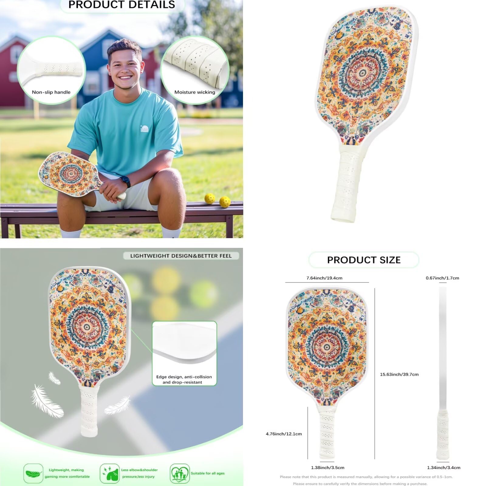Set di 2 racchette da pickleball con superficie in fibra di vetro, ideale come regalo per principianti