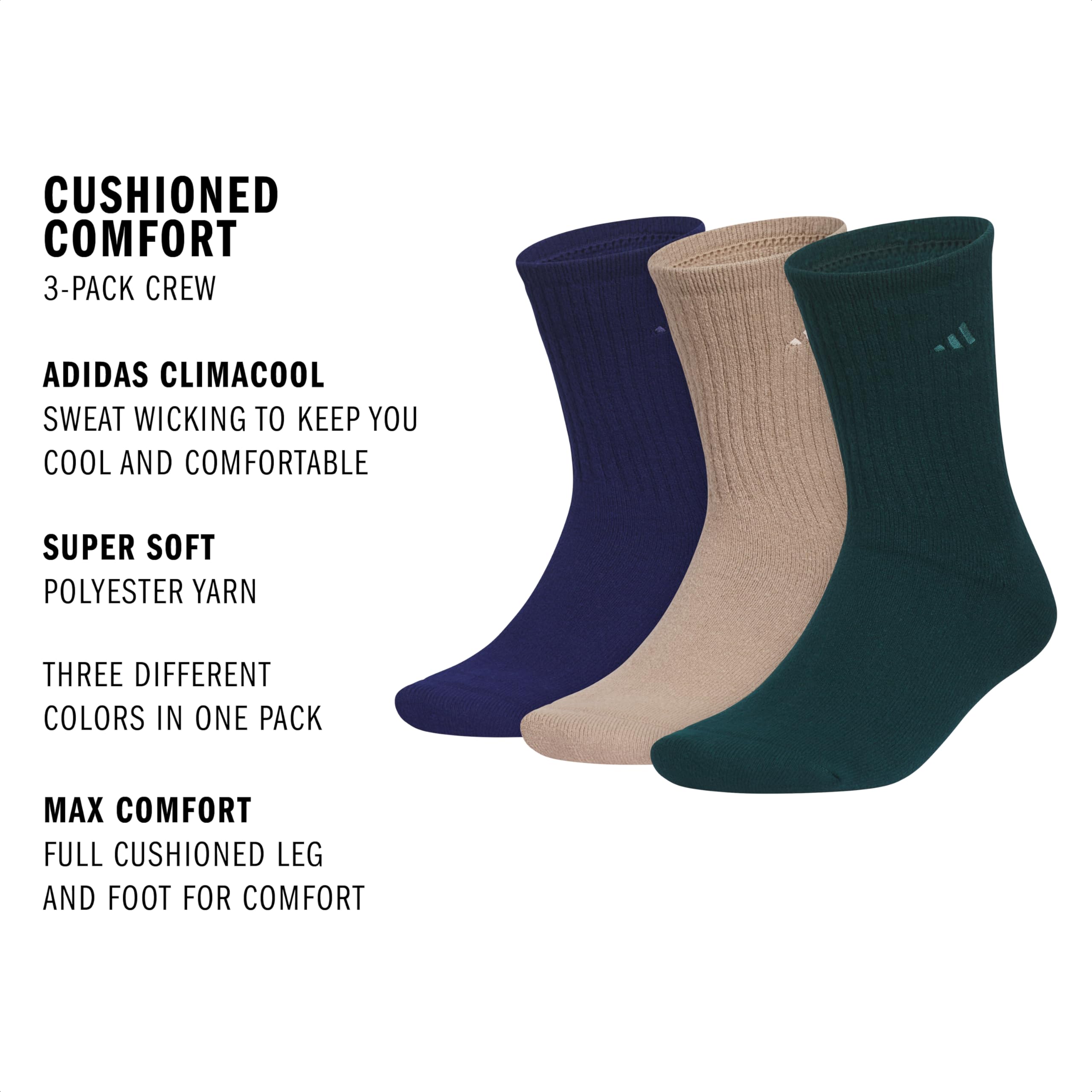 adidas Calcetines acolchados cómodos para hombre, paquete de 3 unidades, azul oscuro/marrón calcáreo/hiedra verde aurora, talla L (paquete de 3)