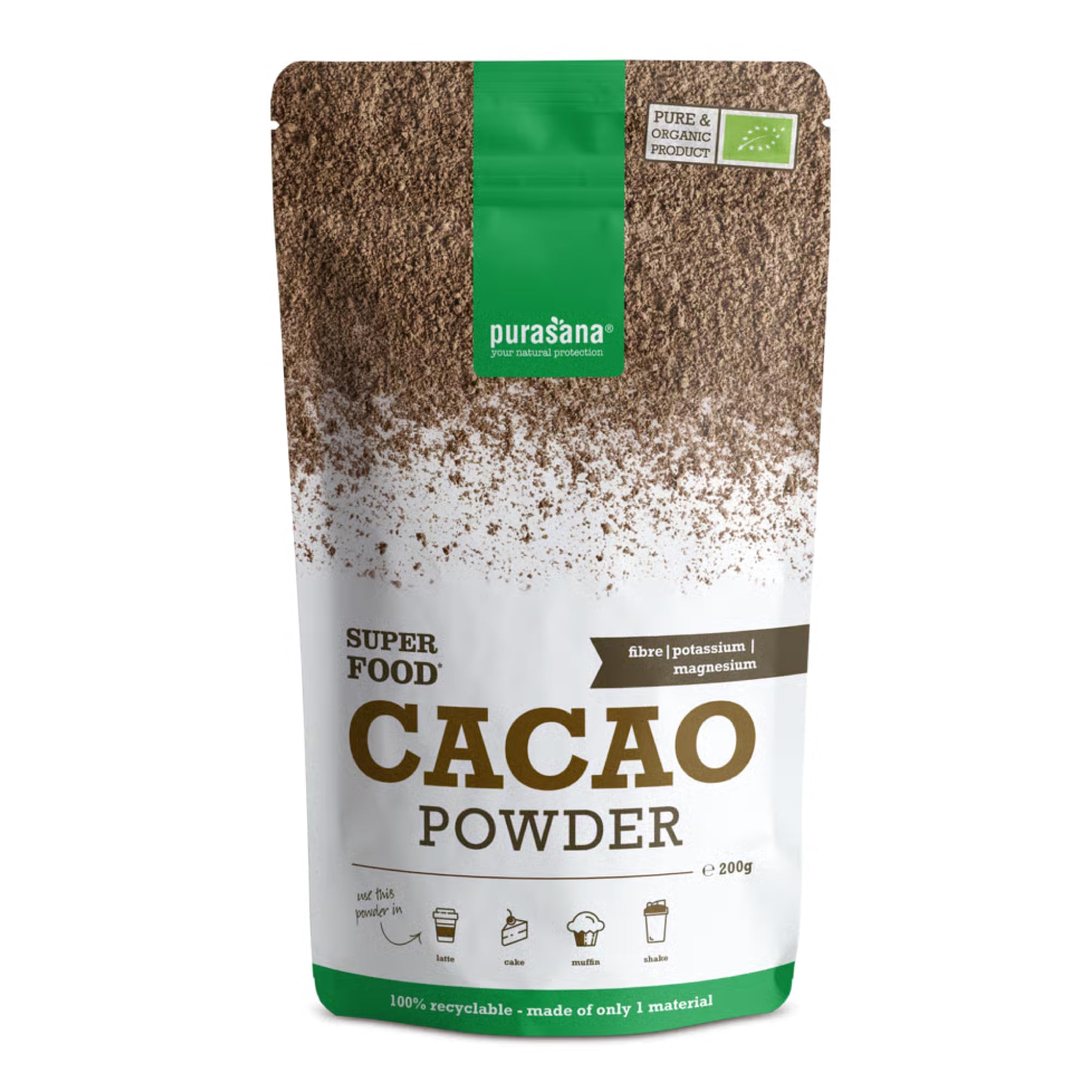Purasana Organic Raw Cacao Powder 200g, Unroasted, Antioxidant-Rich Superfood, Intense Chocolate Flavour for Smoothies, Baking & Healthy Treats