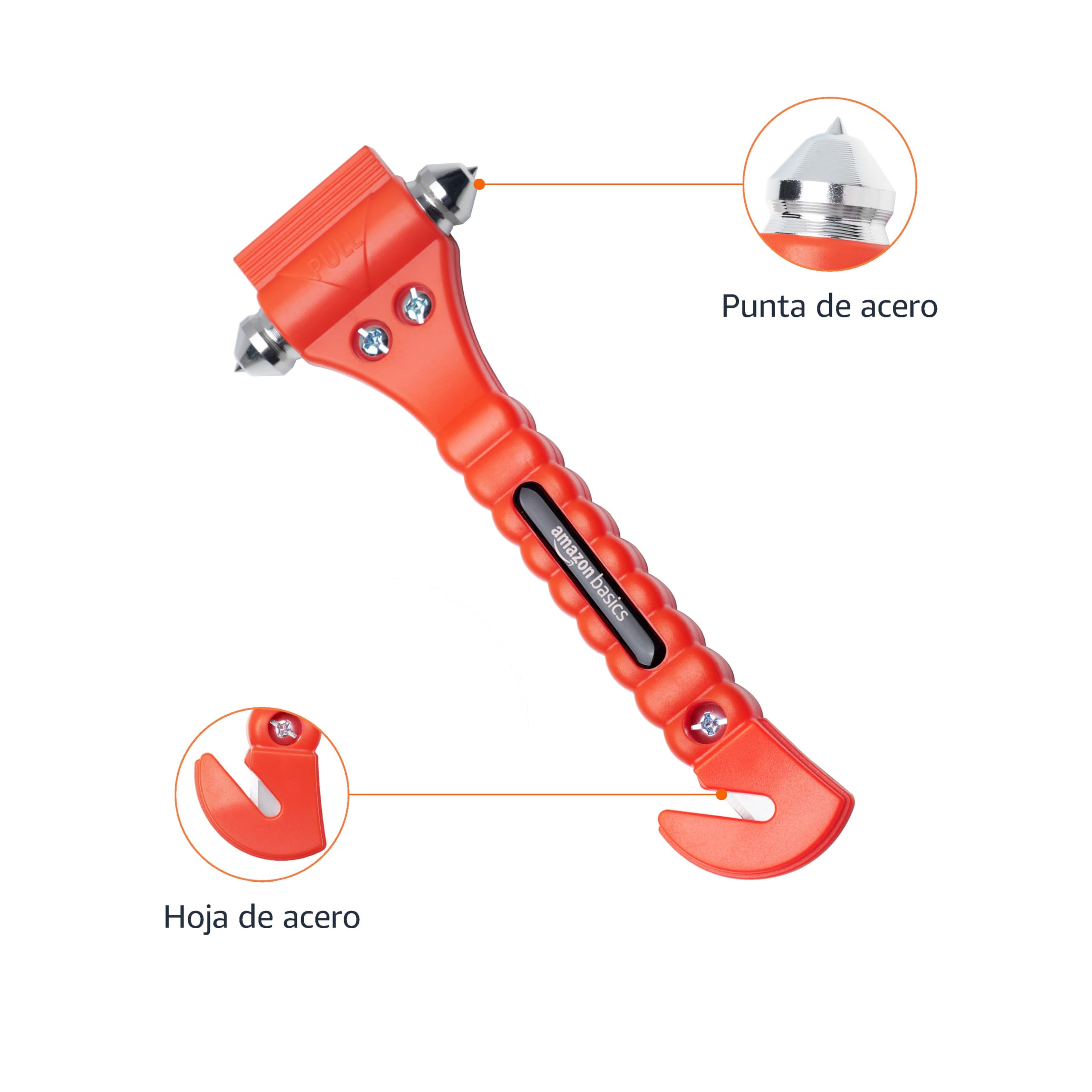 Amazon Basics Cortador de cinturón de Seguridad y Martillo rompecristales de Emergencia, Paquete de 2