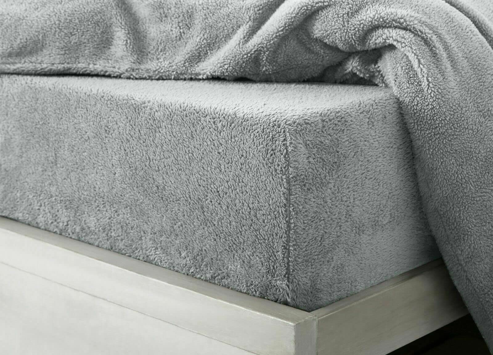 Bluemoon Bedding Gray Teddy Fleece Fitted Bed Sheet Plain Thermal Warm Soft Luxury Bedding,Teddy Fleece Extra Deep Fitted Sheet Cosy Warm Fluffy Fitted Bed Sheets (, Single)
