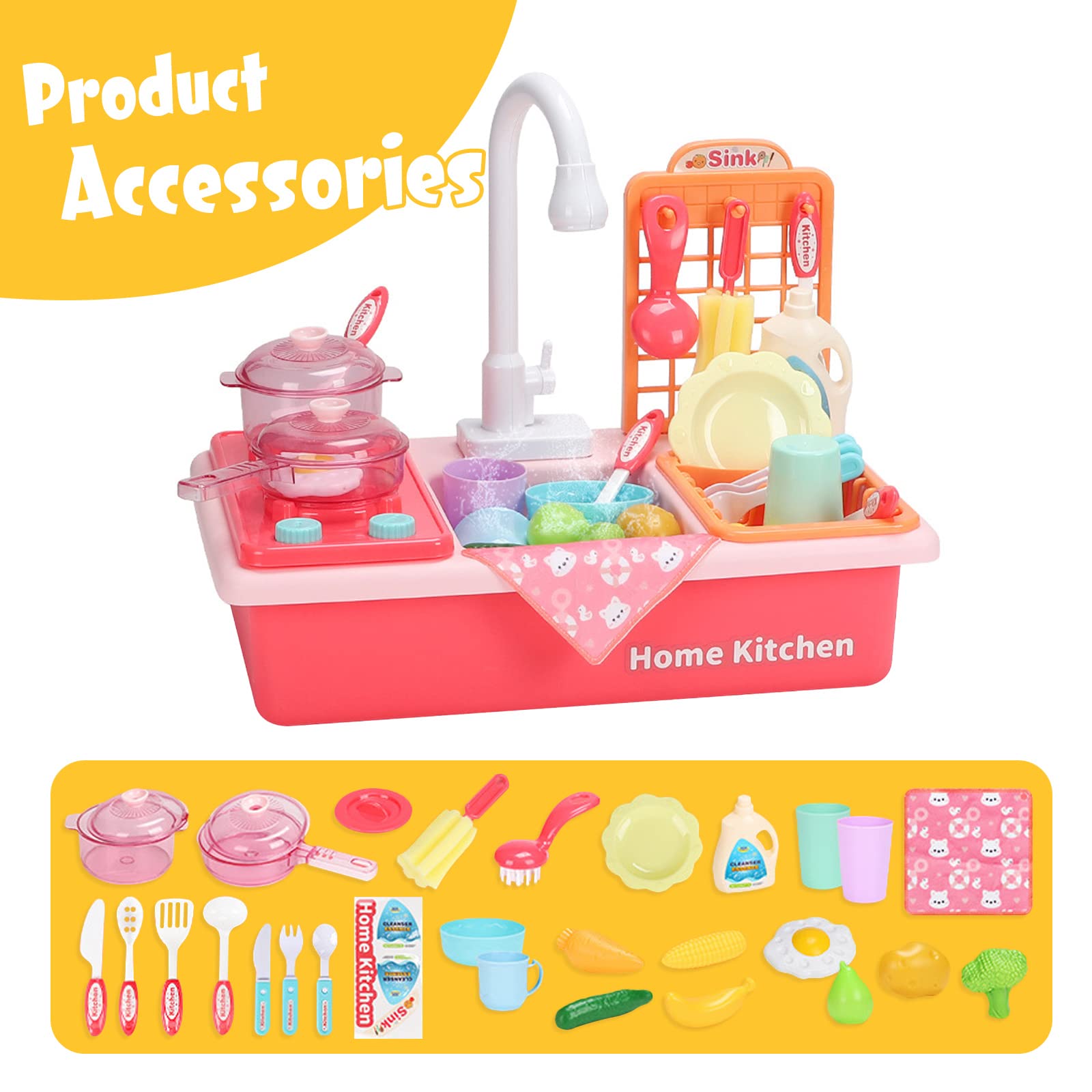 Lavandino Giocattolo con Acqua Corrente| Lavandino da cucina Giocattolo |Lavare IPiatti da Cucina per Bambini Set Giochi di Imitazione per Imparare con Giochi di luce Realistici
