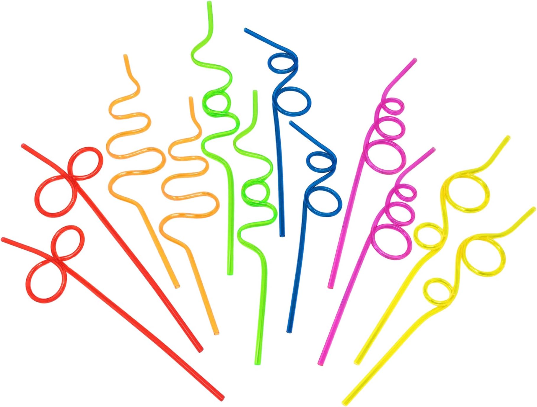 Crazy Straws for Kids - 12 Pk Silly Straws Plastic Reusable Funny Curly Twisty for Party Toddlers Children & Adults